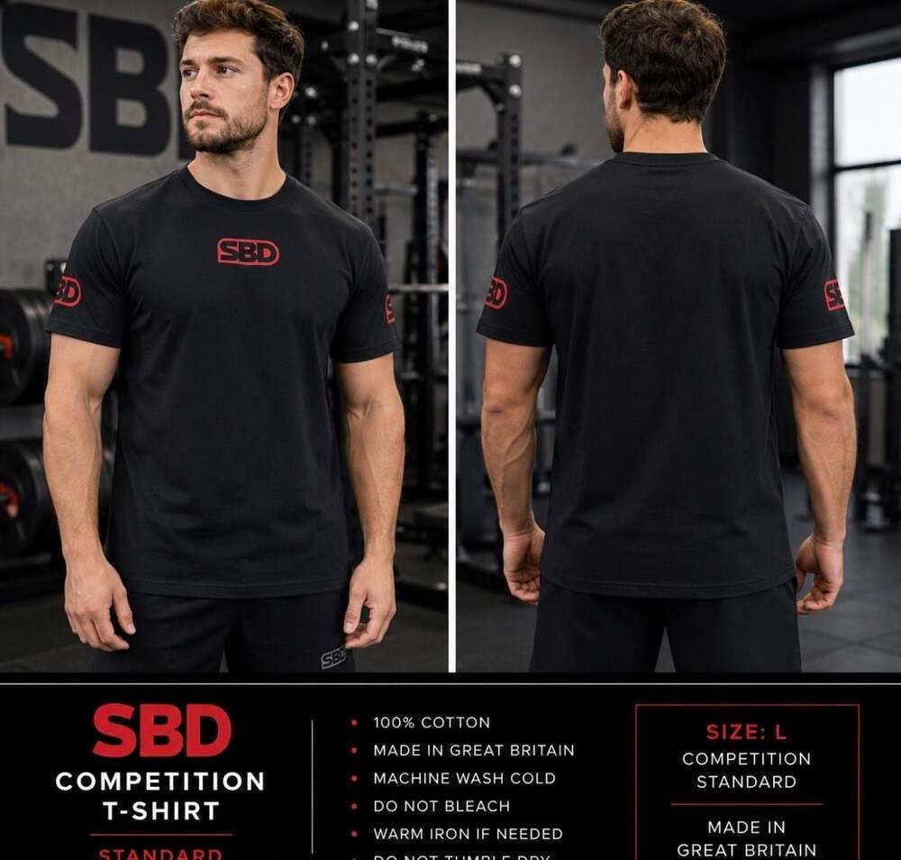 SBD Apparel Men’s Competition T-Shirt Size L Black Red Logo 100% Cotton Made UK
